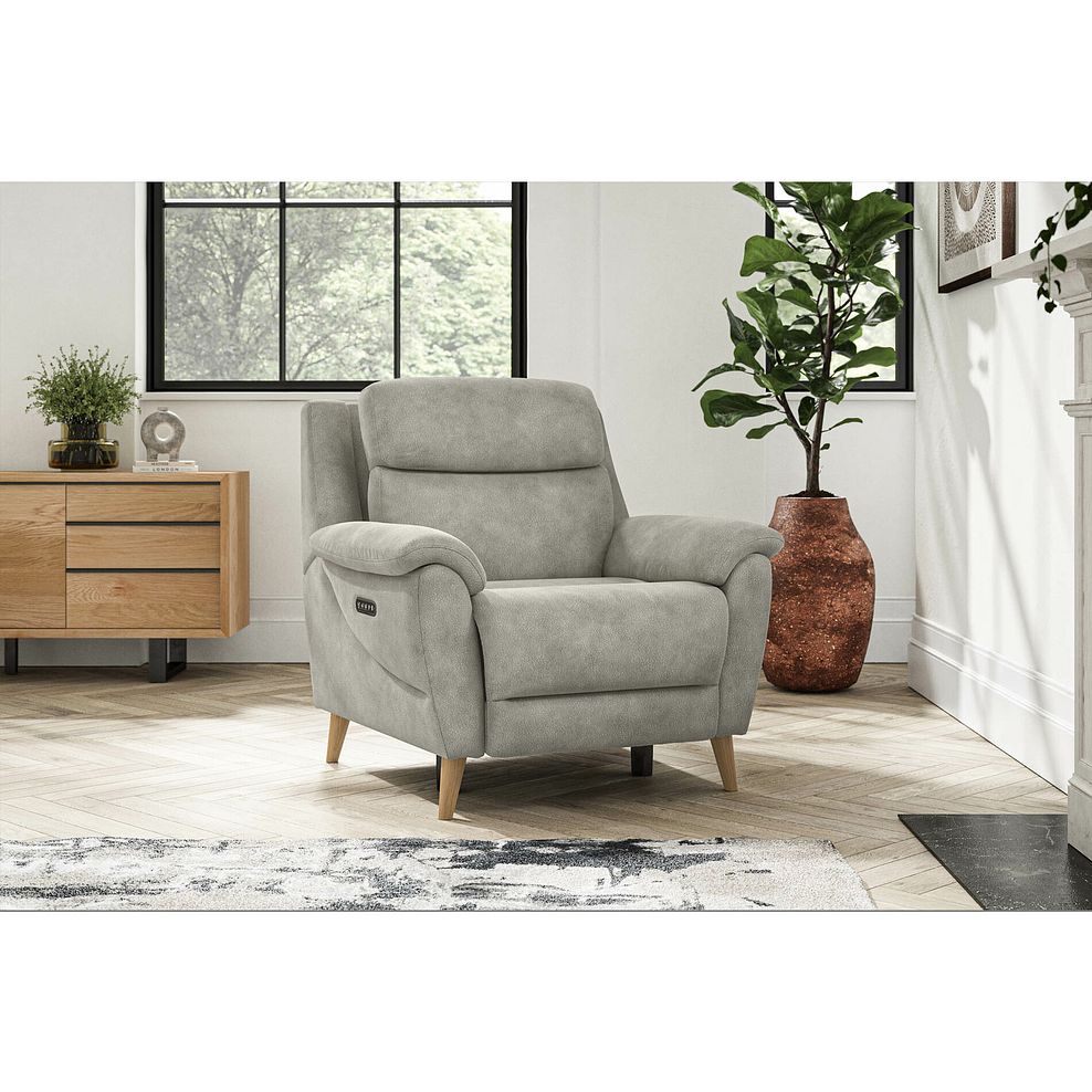 Brunel Recliner Armchair with Adjustable Power Headrest and Lumbar Support in Dexter Stone Fabric 2