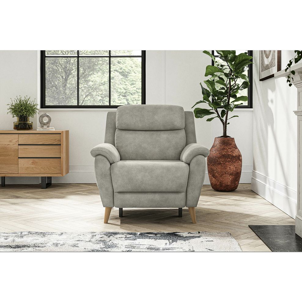Brunel Recliner Armchair with Adjustable Power Headrest and Lumbar Support in Dexter Stone Fabric 3