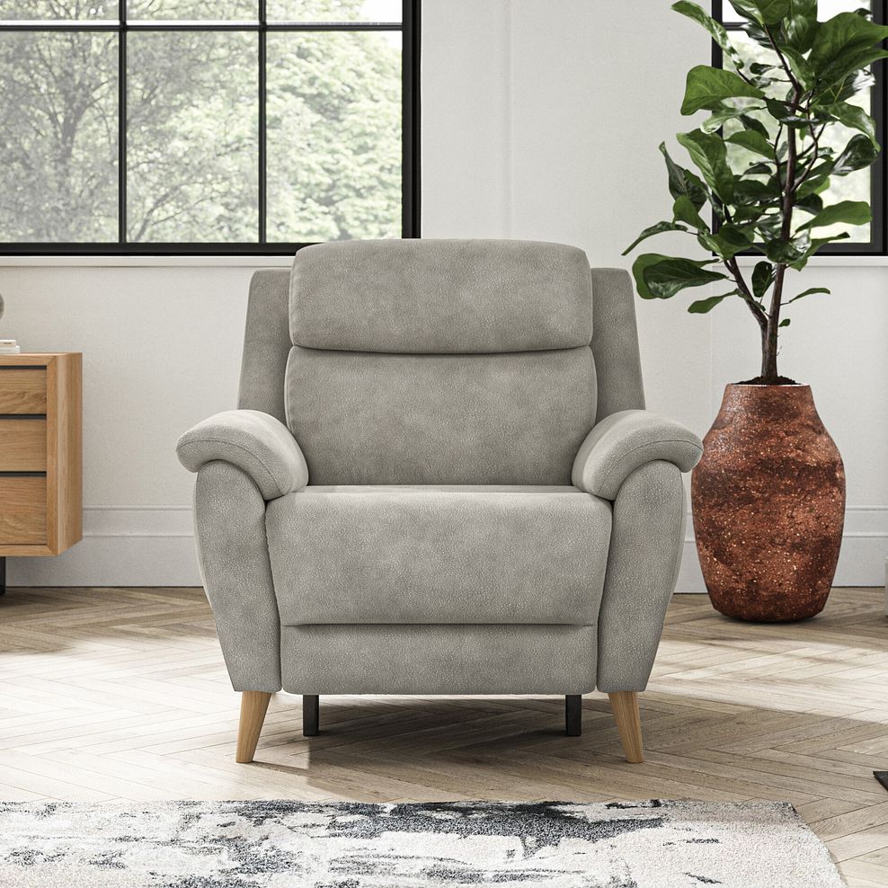 Brunel Recliner Armchair with Adjustable Power Headrest and Lumbar Support in Dexter Stone Fabric 3