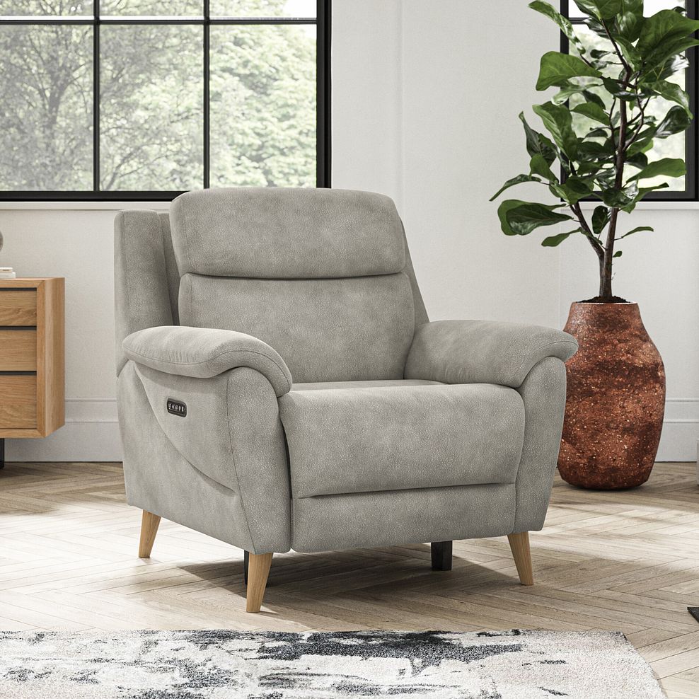 Brunel Recliner Armchair with Adjustable Power Headrest and Lumbar Support in Dexter Stone Fabric 2