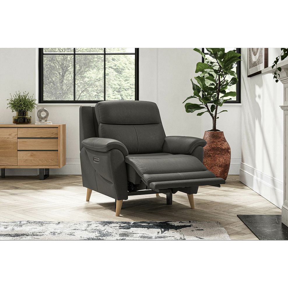 Brunel Recliner Armchair with Adjustable Power Headrest and Lumbar Support in Storm Leather 1