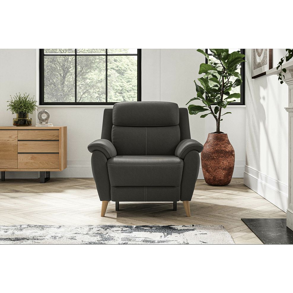Brunel Recliner Armchair with Adjustable Power Headrest and Lumbar Support in Storm Leather 3