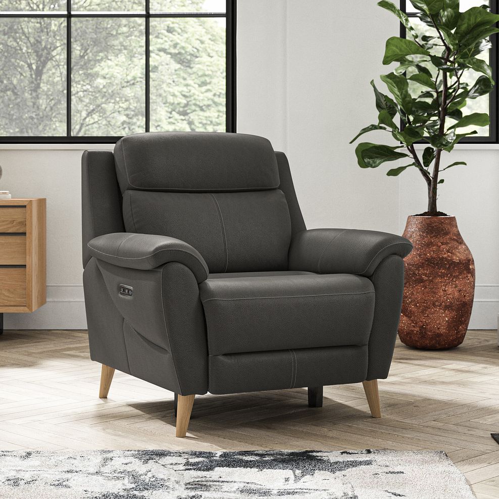 Brunel Recliner Armchair with Adjustable Power Headrest and Lumbar Support in Storm Leather 2