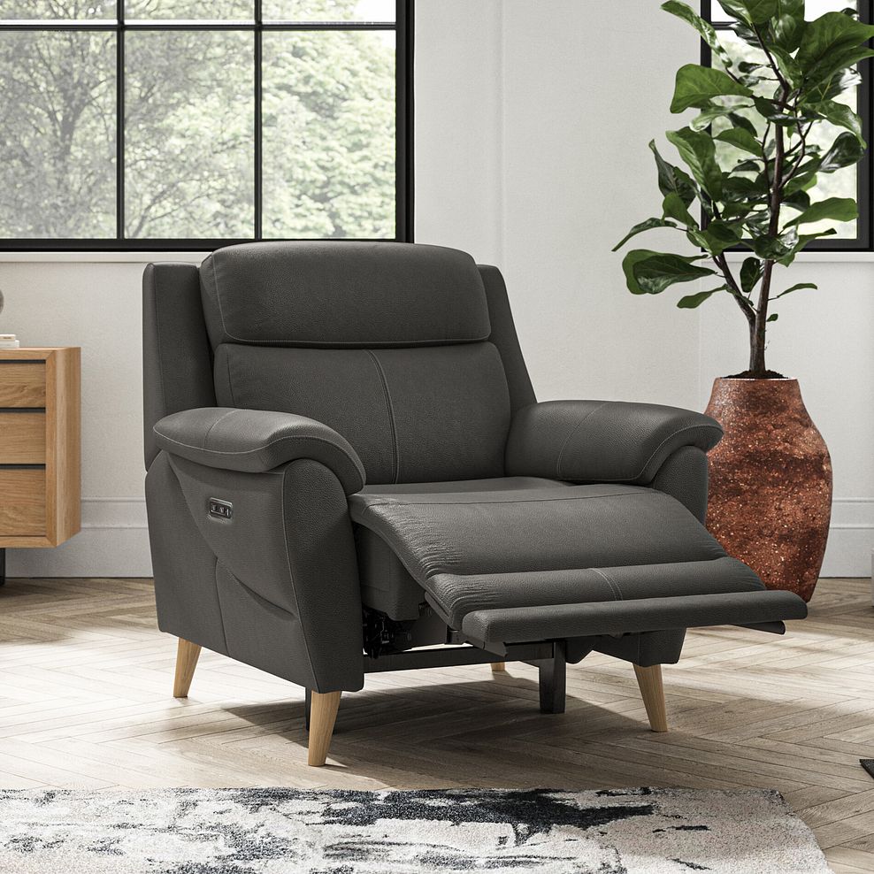 Brunel Recliner Armchair with Adjustable Power Headrest and Lumbar Support in Storm Leather 1