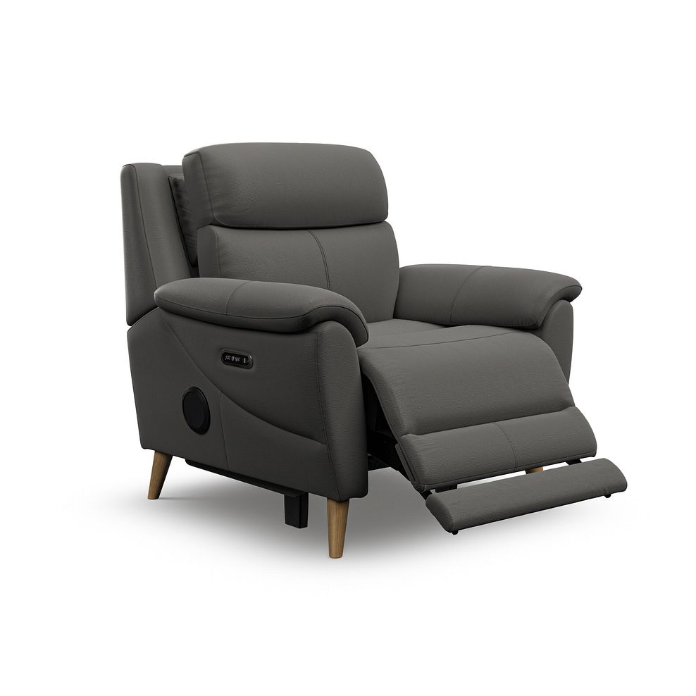 Brunel Electric Recliner Armchair with Speakers in Elephant Grey Leather 2