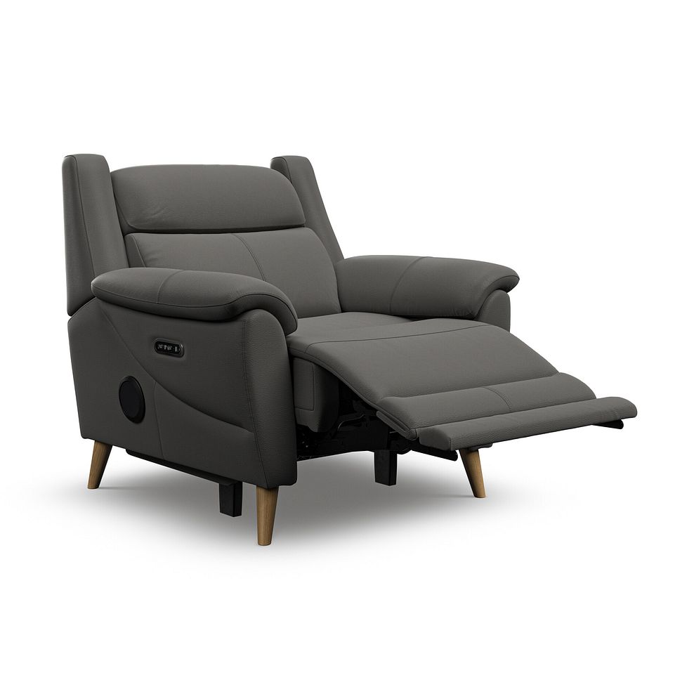 Brunel Electric Recliner Armchair with Speakers in Elephant Grey Leather 4
