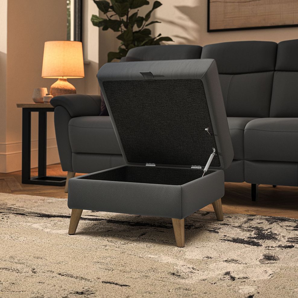 Brunel Storage Footstool in Elephant Grey Leather 3