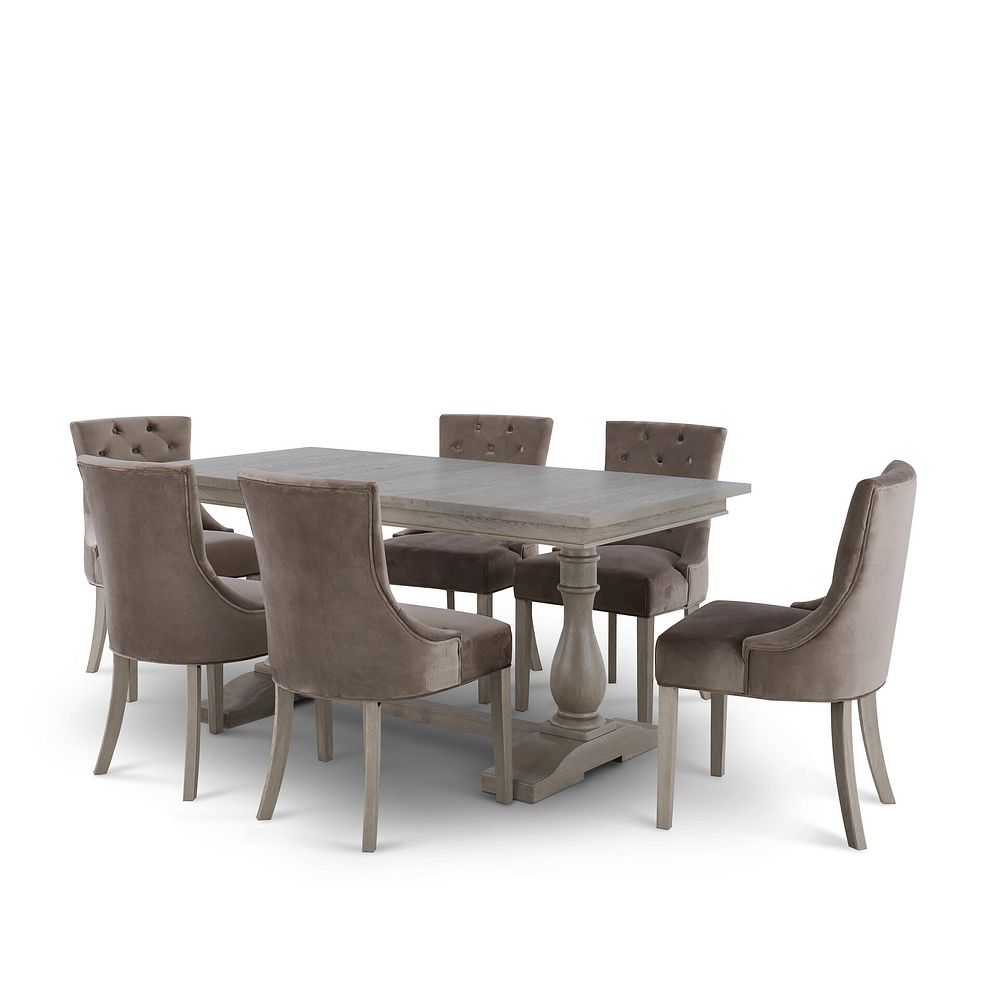 Burleigh 5ft11" Dining Table and 6 Isobel Chairs in Taupe Velvet with Weathered Oak Legs 2