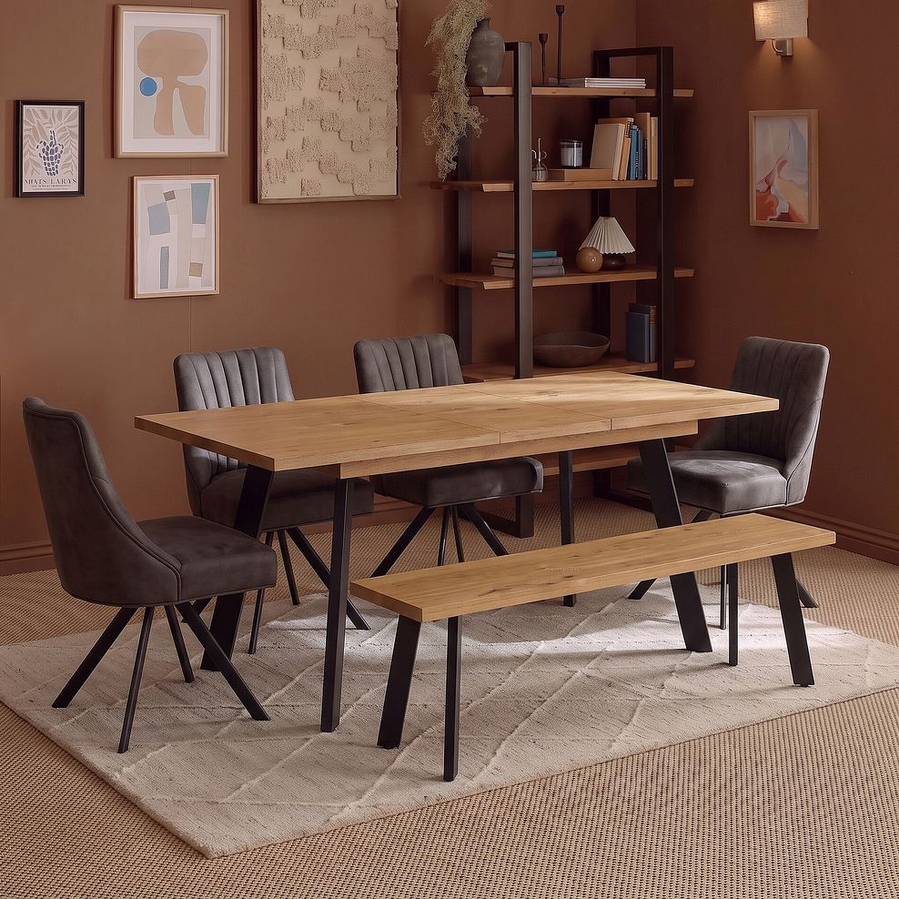 Cam Natural Solid Oak and Metal Bench 160cm 2