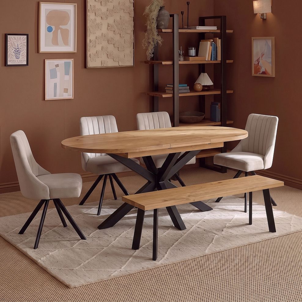 Cam Natural Solid Oak and Metal Bench 160cm 1