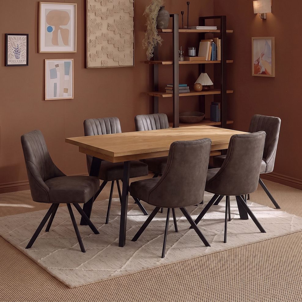 Cambridge Natural Solid Oak Rectangle Dining Table with 6 Mia Chairs in Cedar Fabric 1
