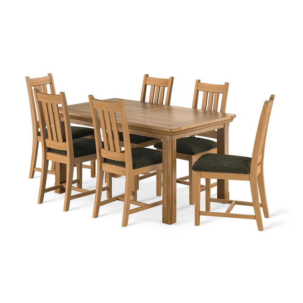 Canterbury Extending Dining Table and 6 Classic Natural Oak Chair with Verona Green Fabric 1
