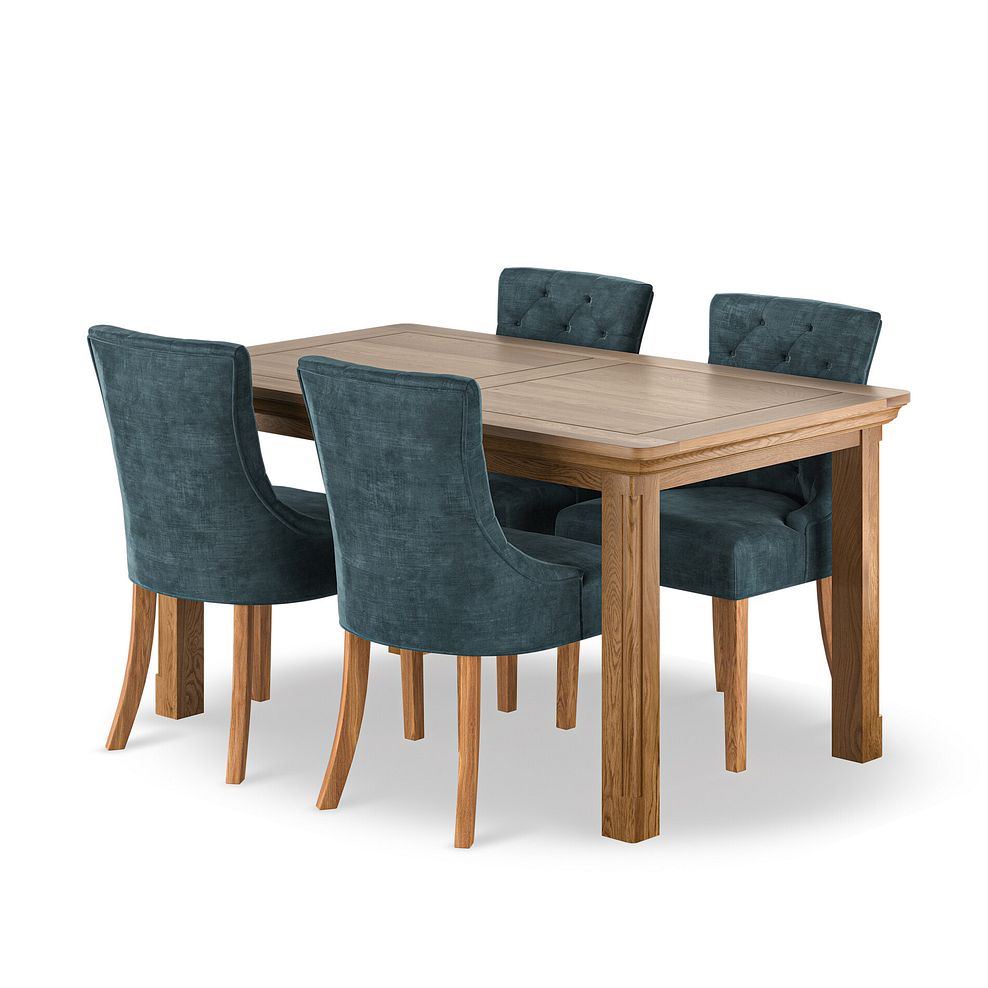Canterbury Natural Oak Extending Dining Table + 4  Isobel Button Back Chairs Seat in Heritage Airforce Velvet 1