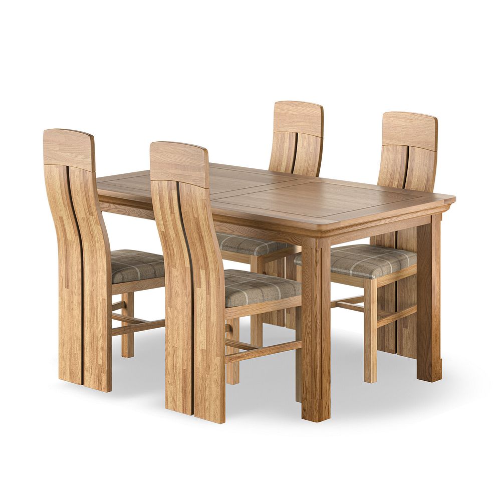 Canterbury Natural Oak Extending Dining Table + 4 Lily Natural Oak Dining Chairs with Checked Beige Fabric Seat 1