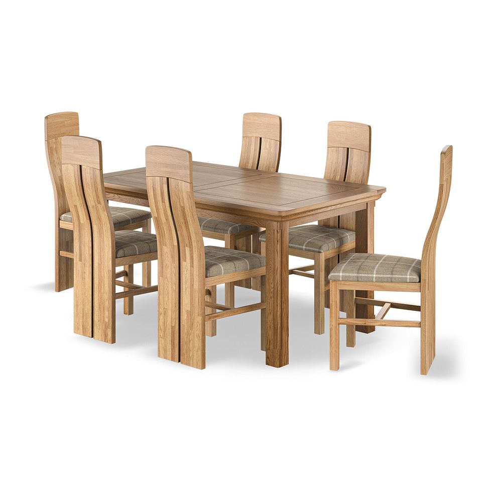 Canterbury Natural Oak Extending Dining Table + 6 Lily Natural Oak Dining Chairs with Checked Beige Fabric Seat 1