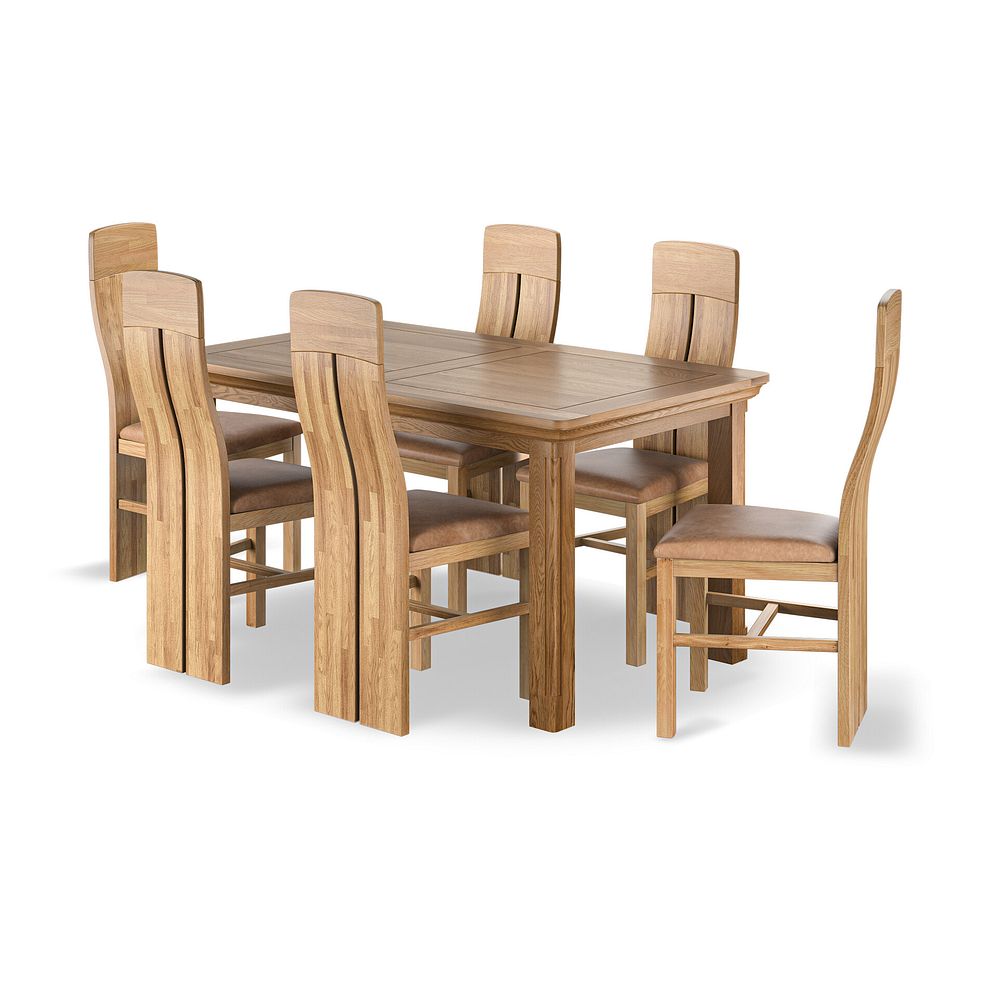 Canterbury Natural Oak Extending Dining Table + 6 Lily Natural Oak Dining Chairs with Vintage Tan Leather-Look Fabric Seat 1