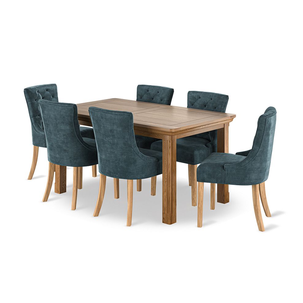 Canterbury Natural Oak Extending Dining Table + 6 Scroll Back Chairs in Heritage Bottle Green Velvet with Oak Legs 1