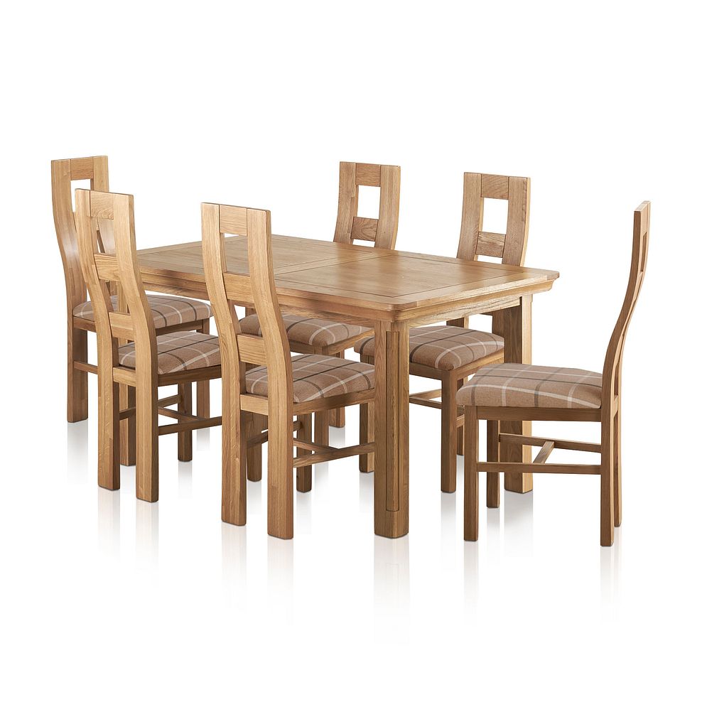 Canterbury Natural Solid Oak Extending Table and 6 Wave Back Chairs with Checked Latte Seats 1