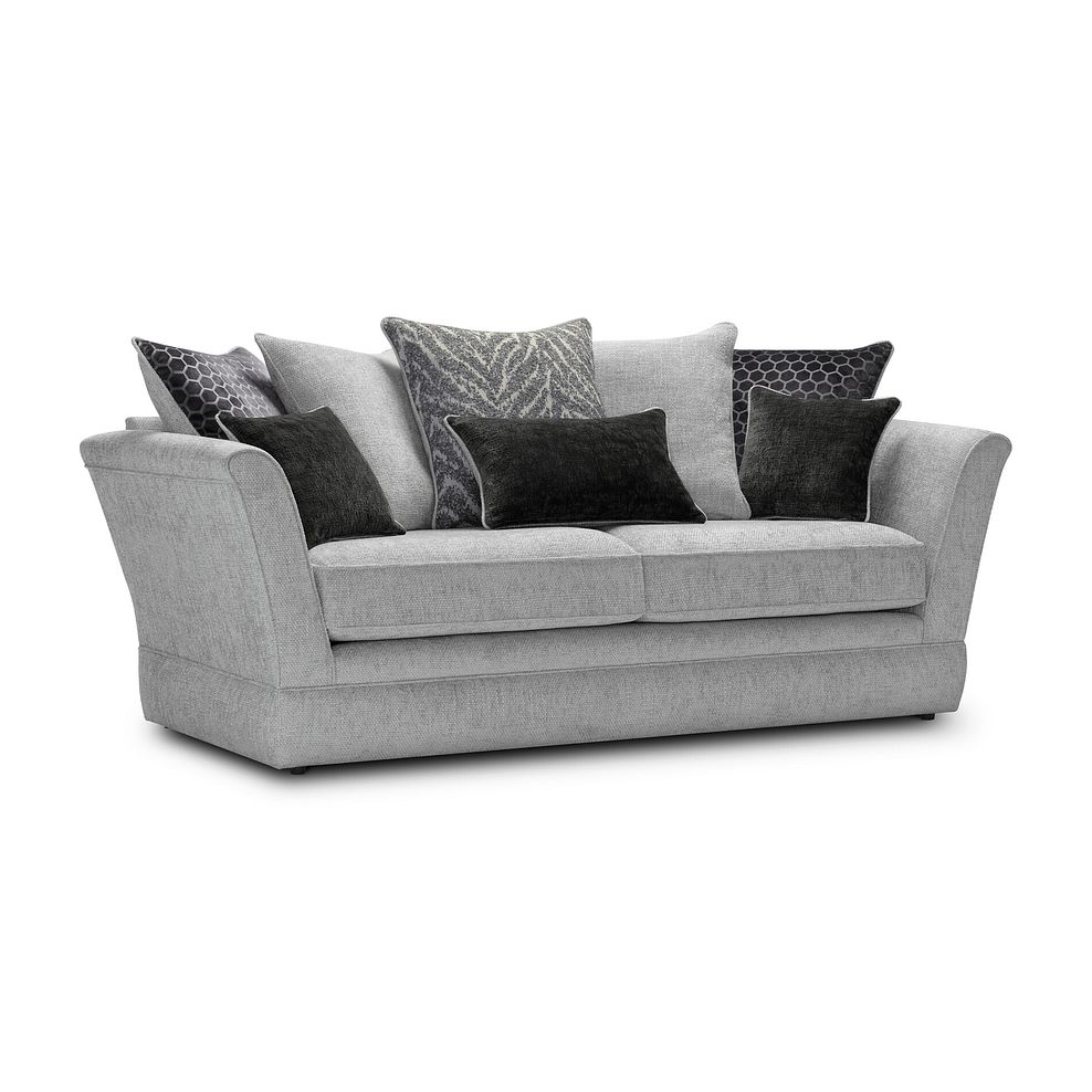 Carrington 3 Seater Pillow Back Sofa in Ava Collection Silver Fabric 1