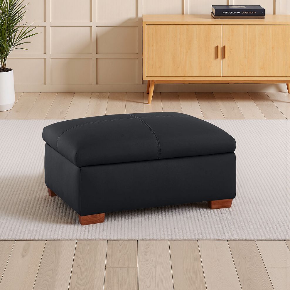 Carter Storage Footstool in Black Leather 1