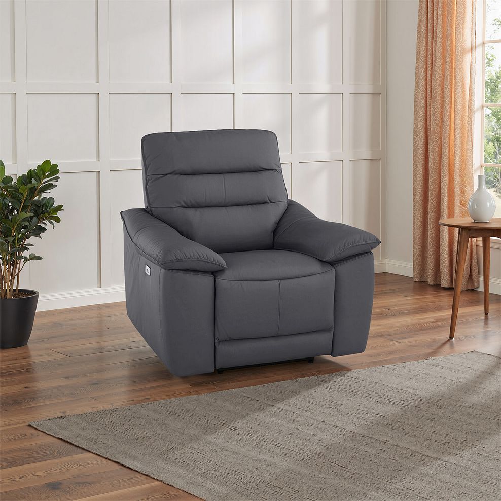 Carter Electric Recliner Armchair in Dark Grey Leather 1