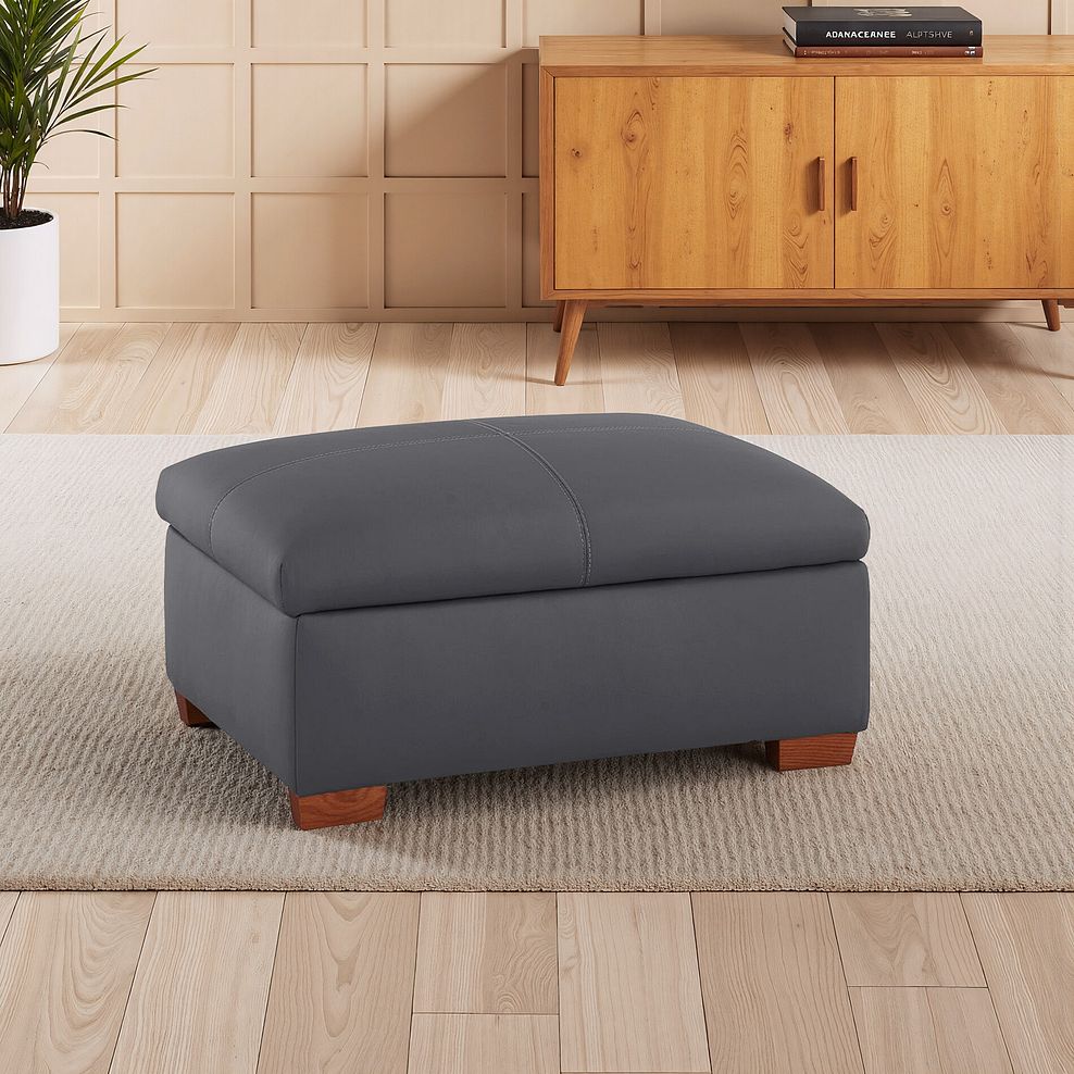 Carter Storage Footstool in Dark Grey Leather 1