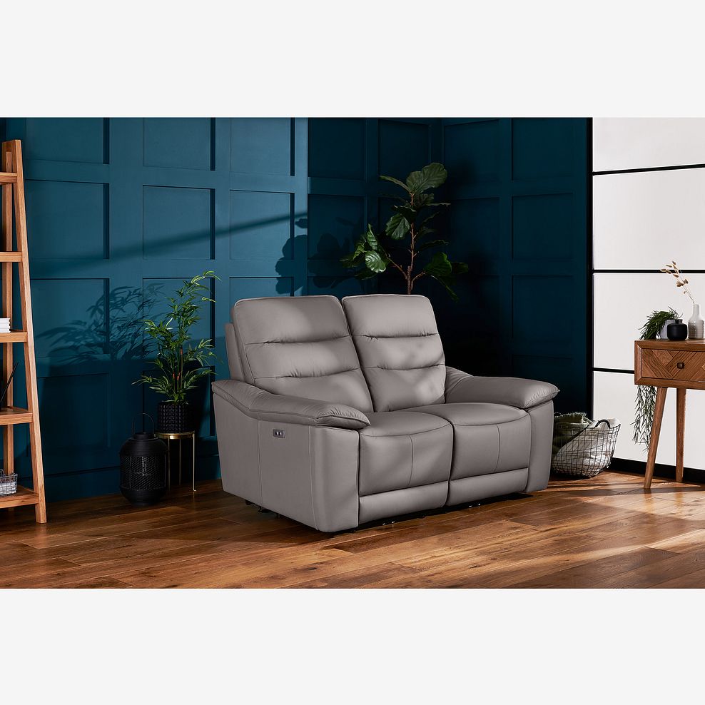 Carter 2 Seater Electric Recliner Sofa in Light Grey Leather 1