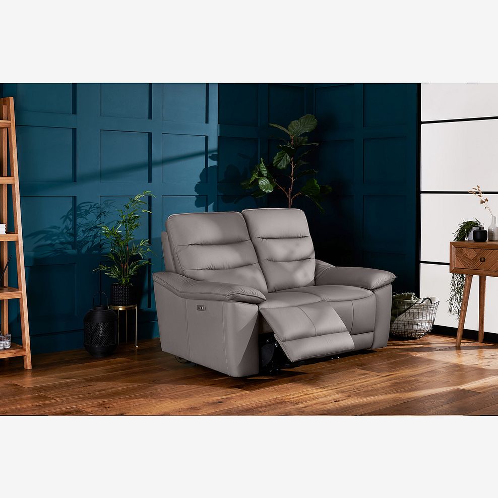 Carter 2 Seater Electric Recliner Sofa in Light Grey Leather 2