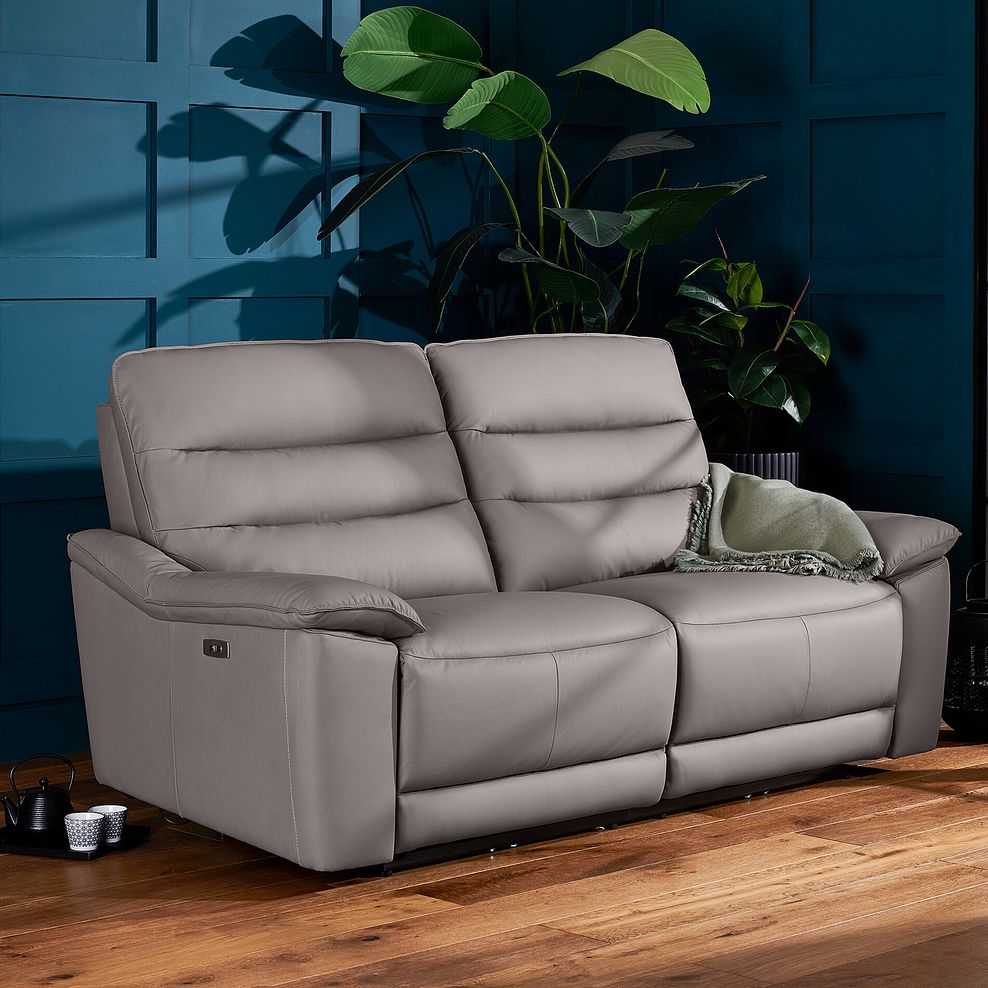 Carter 2 Seater Electric Recliner Sofa in Light Grey Leather 2