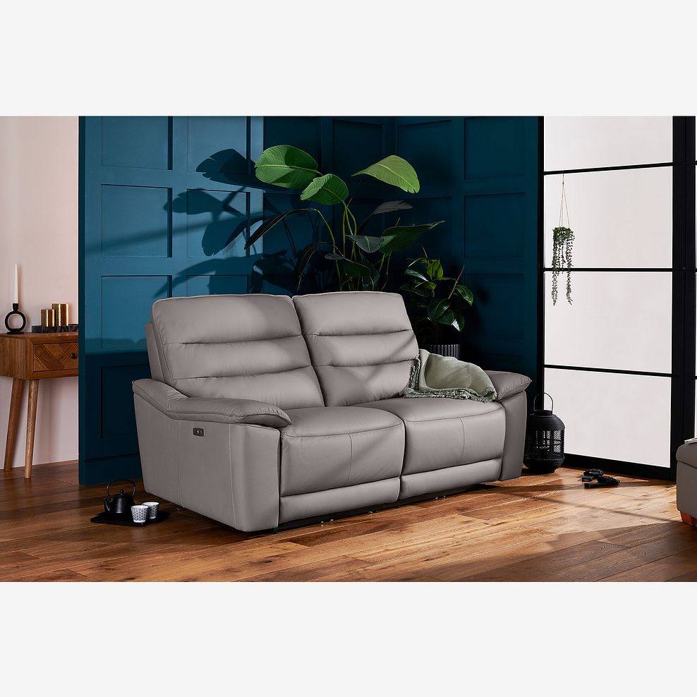 Carter 3 Seater Electric Recliner Sofa in Light Grey Leather Thumbnail 1
