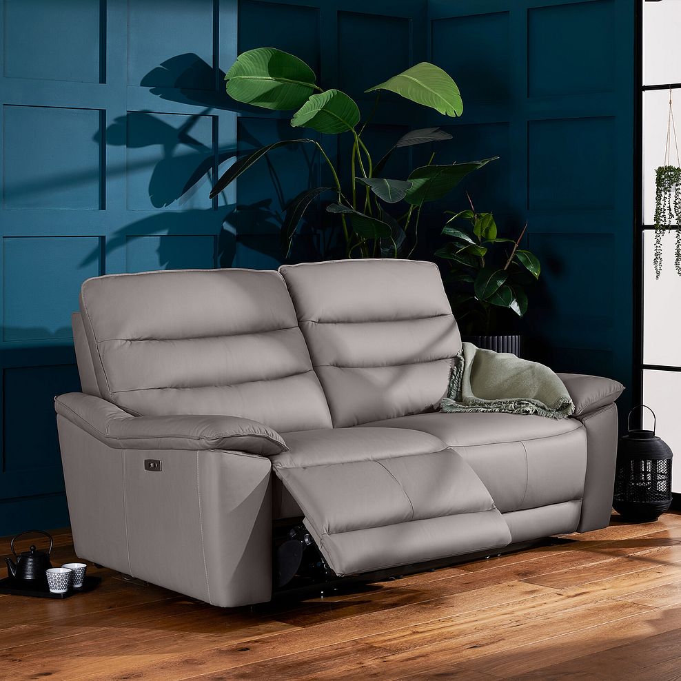 Carter 3 Seater Electric Recliner Sofa in Light Grey Leather 1