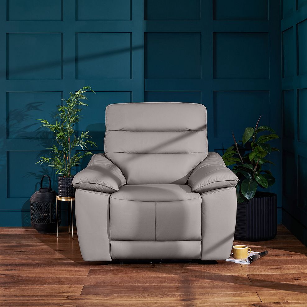 Carter Electric Recliner Armchair in Light Grey Leather 3