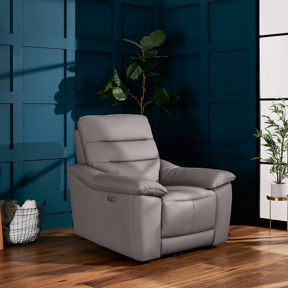 Carter Electric Recliner Armchair in Light Grey Leather 2