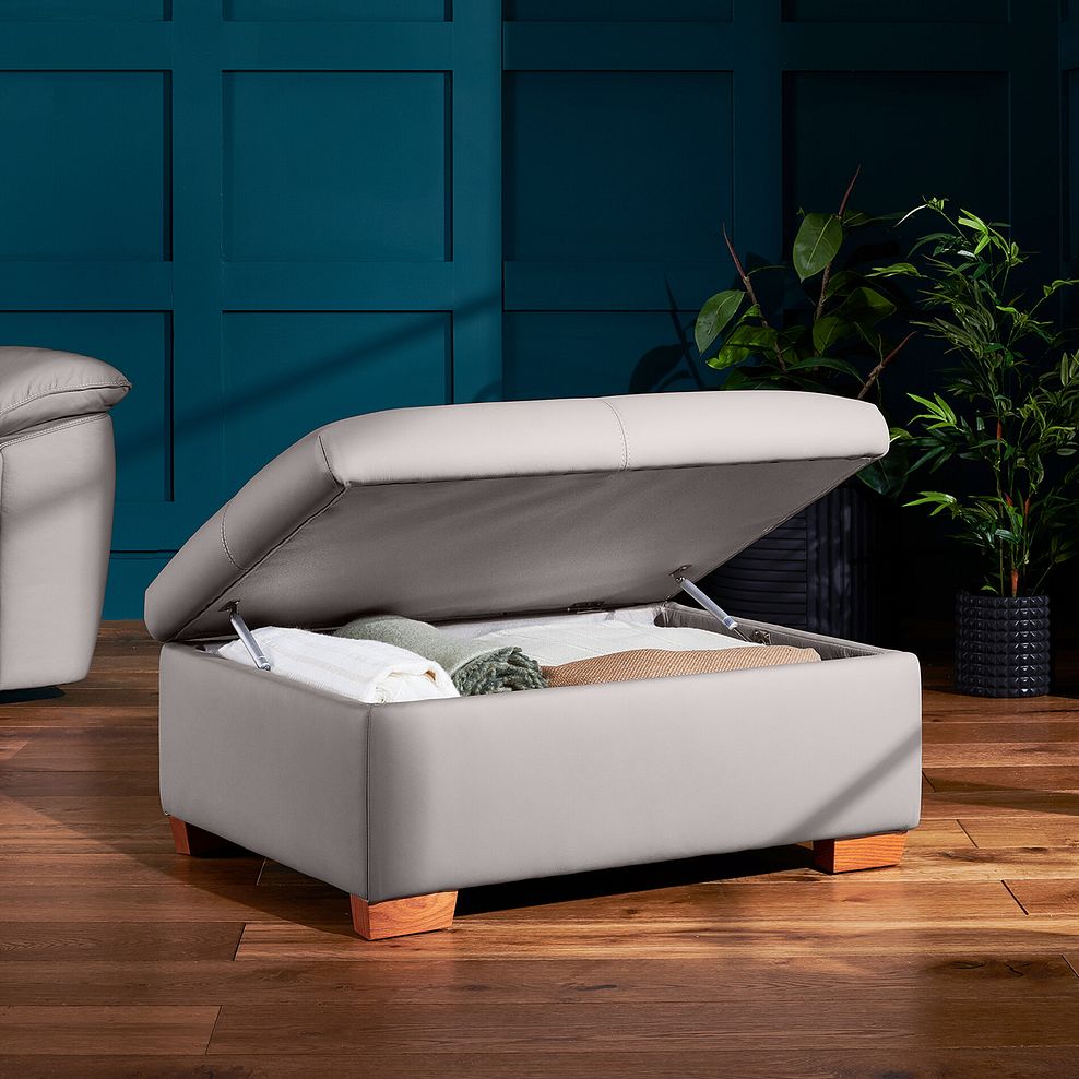 Carter Storage Footstool in Light Grey Leather 2