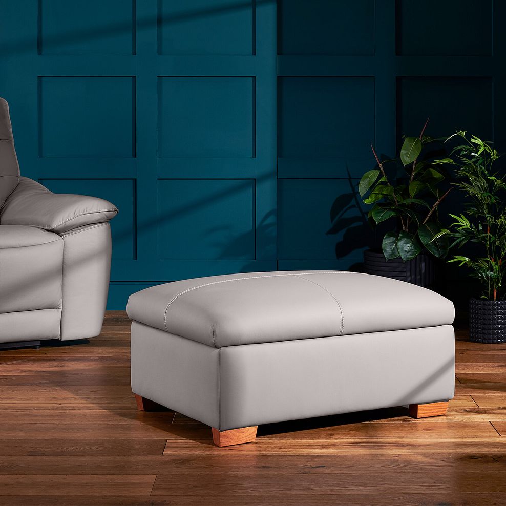 Carter Storage Footstool in Light Grey Leather 1