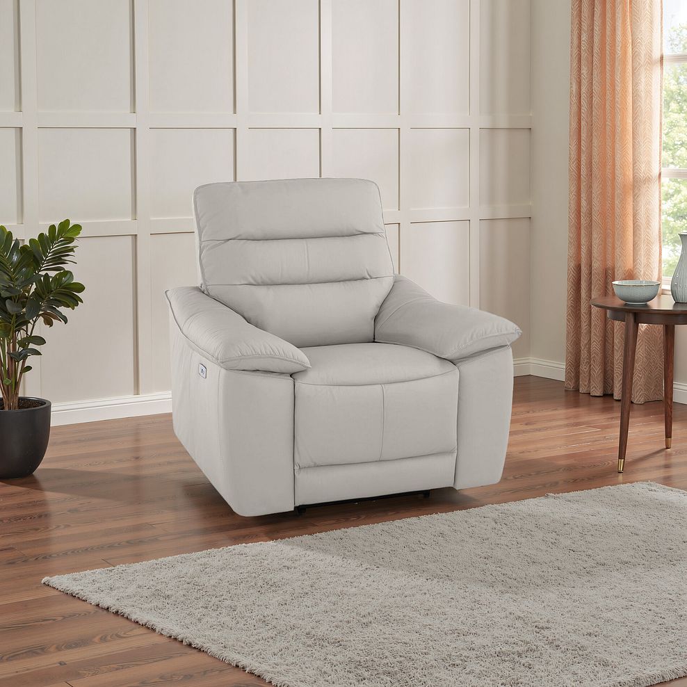 Carter Electric Recliner Armchair in Off White Leather 12