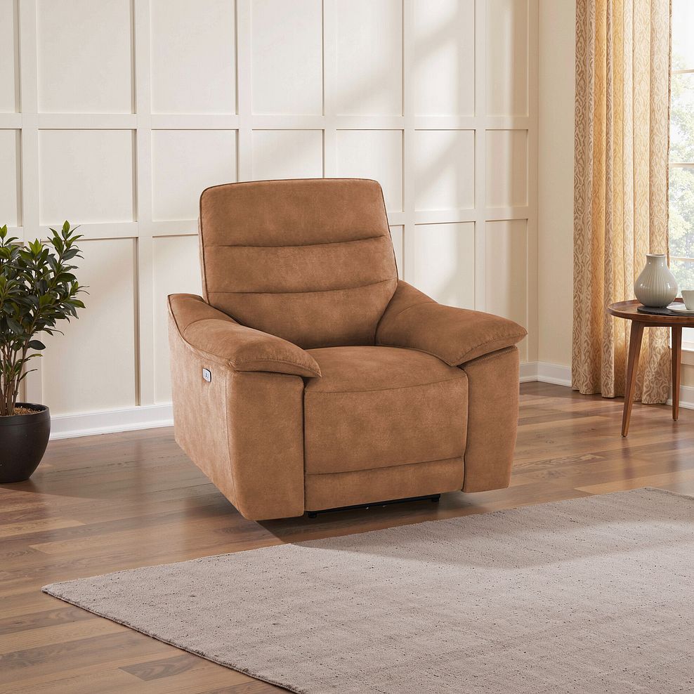 Carter Electric Recliner Armchair in Ranch Brown Fabric 14