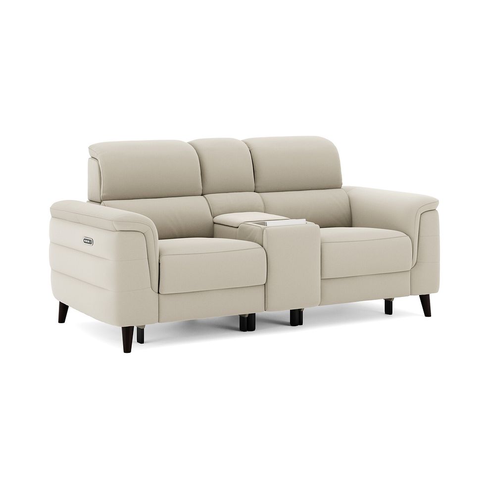 Cassius 2 Seater Power Recliner Console Sofa with Smart Screen and Speakers in Bella Barley White Fabric 1