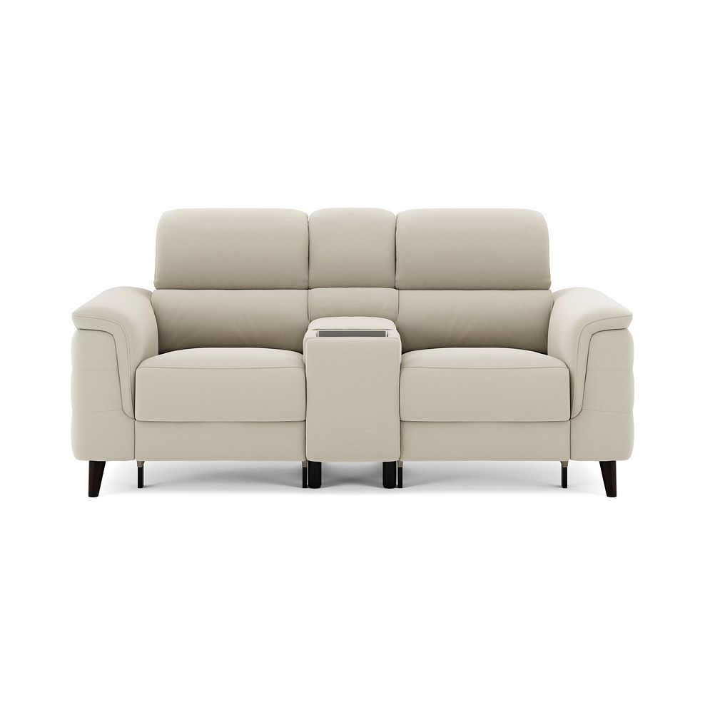 Cassius 2 Seater Power Recliner Console Sofa with Smart Screen and Speakers in Bella Barley White Fabric 3