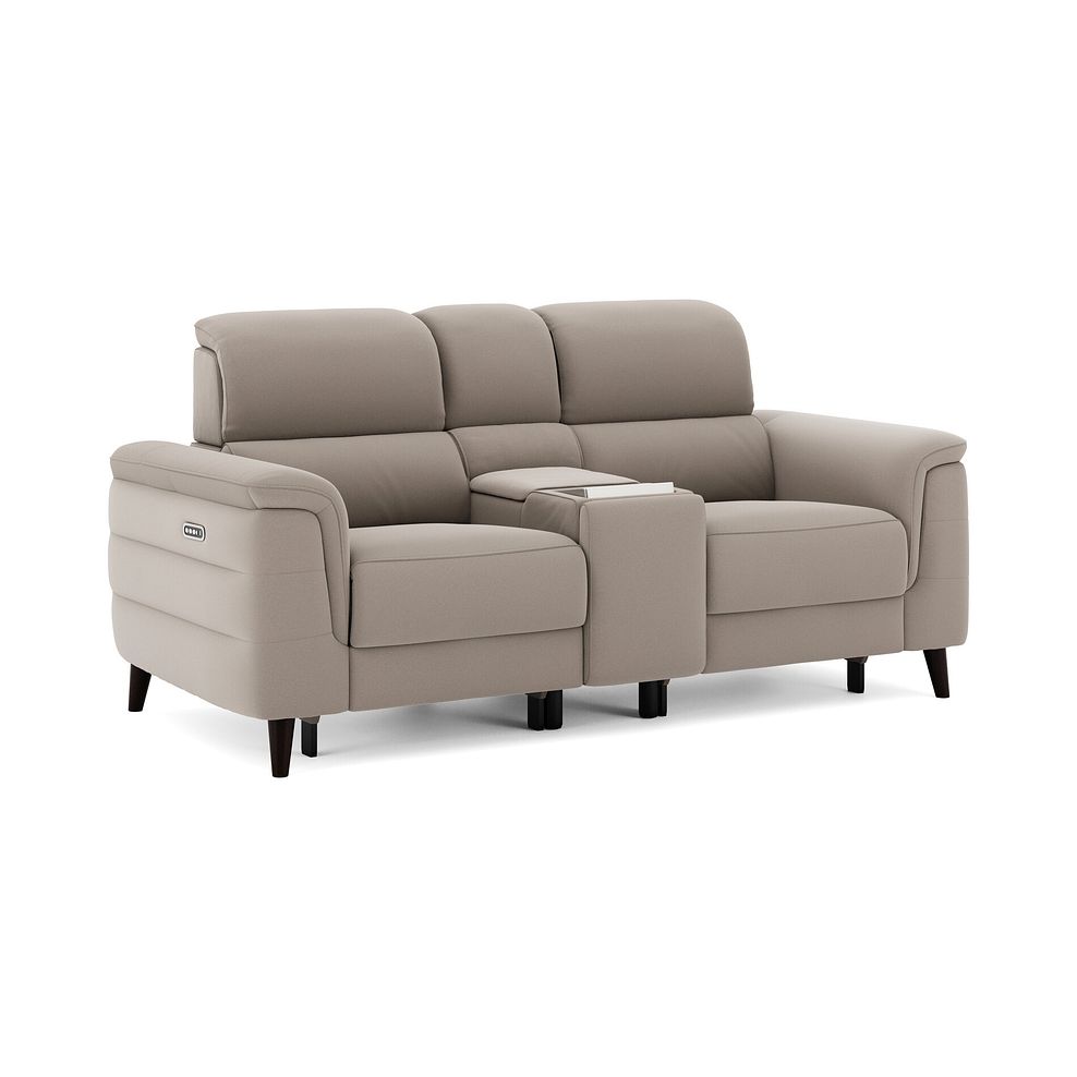 Cassius 2 Seater Power Recliner Console Sofa with Smart Screen and Speakers in Bella Latte Fabric 1