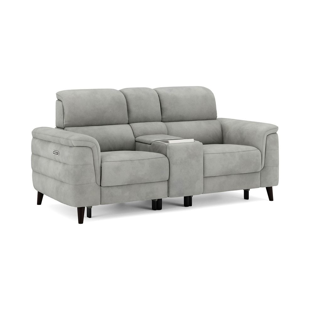 Cassius 2 Seater Power Recliner Console Sofa with Smart Screen and Speakers in Dexter Stone Fabric 1