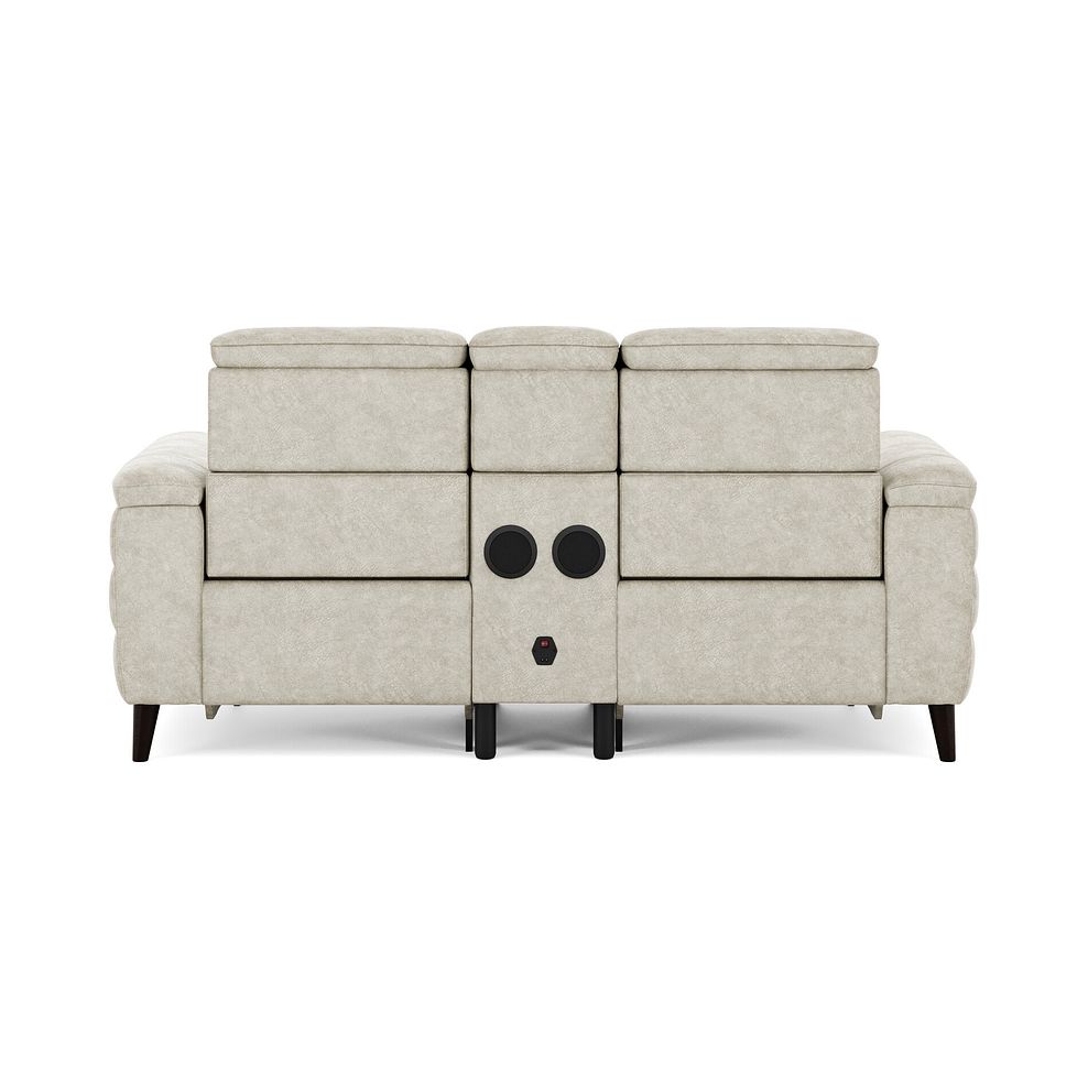 Cassius 2 Seater Power Recliner Console Sofa with Smart Screen and Speakers in Marble Cream Fabric 6