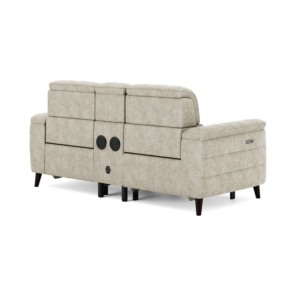 Cassius 2 Seater Power Recliner Console Sofa with Smart Screen and Speakers in Marble Cream Fabric 5