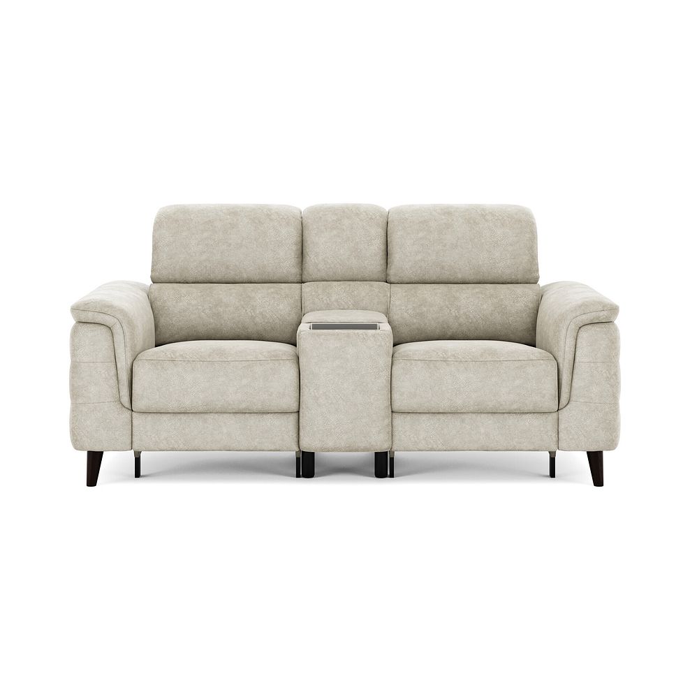 Cassius 2 Seater Power Recliner Console Sofa with Smart Screen and Speakers in Marble Cream Fabric 3