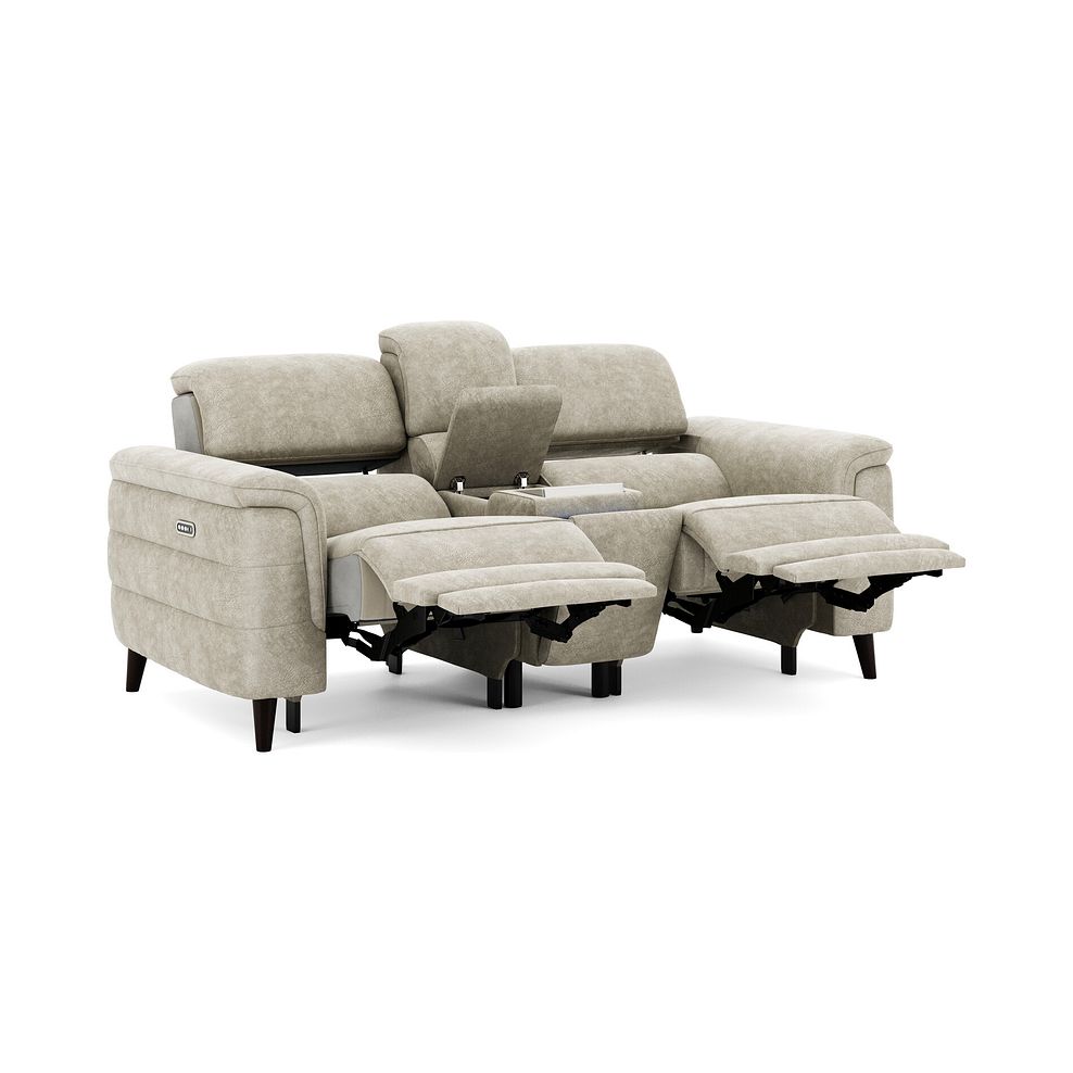 Cassius 2 Seater Power Recliner Console Sofa with Smart Screen and Speakers in Marble Cream Fabric 2