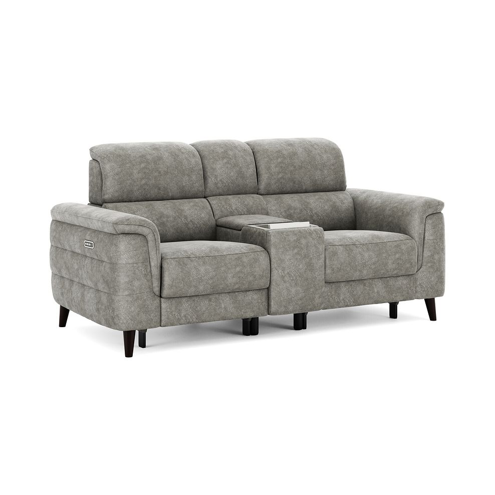 Cassius 2 Seater Power Recliner Console Sofa with Smart Screen and Speakers in Marble Mink Fabric 1