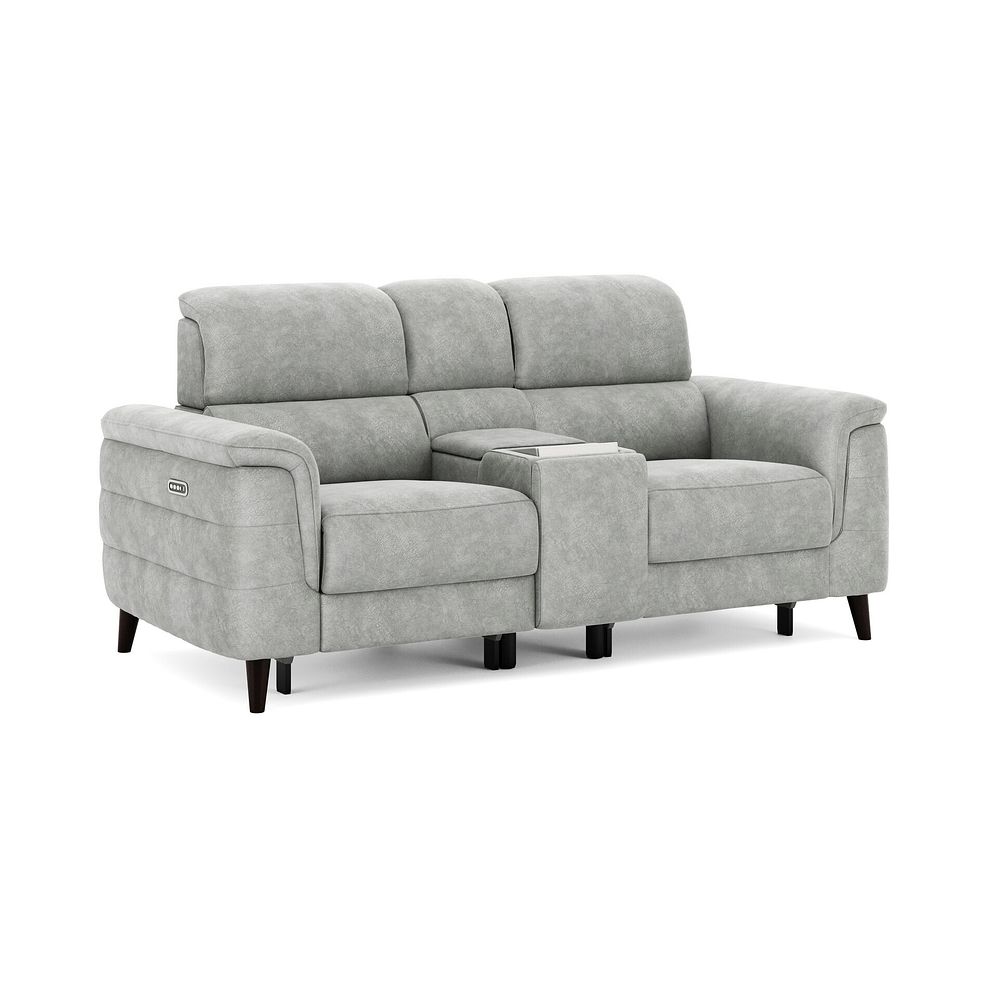 Cassius 2 Seater Power Recliner Console Sofa with Smart Screen and Speakers in Marble Silver Fabric 1