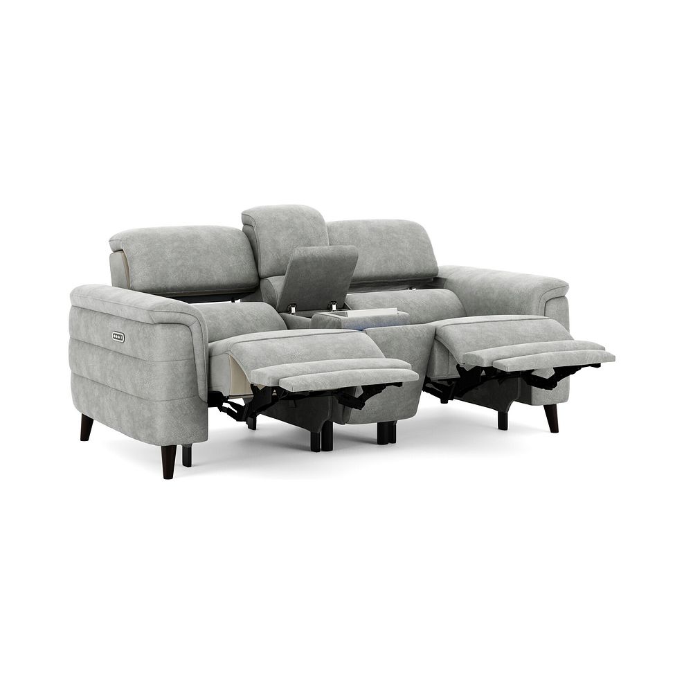 Cassius 2 Seater Power Recliner Console Sofa with Smart Screen and Speakers in Marble Silver Fabric 2