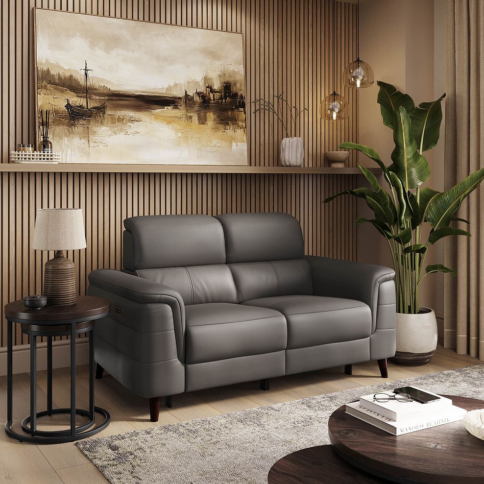 Cassius 2 Seater Power Recliner Sofa with Adjustable Power Headrests and Speakers in Elephant Grey Leather 1