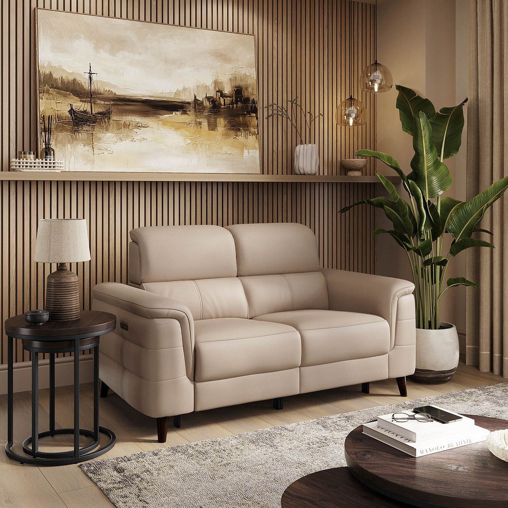 Cassius 2 Seater Power Recliner Sofa with Adjustable Power Headrests in Mushroom Leather 1